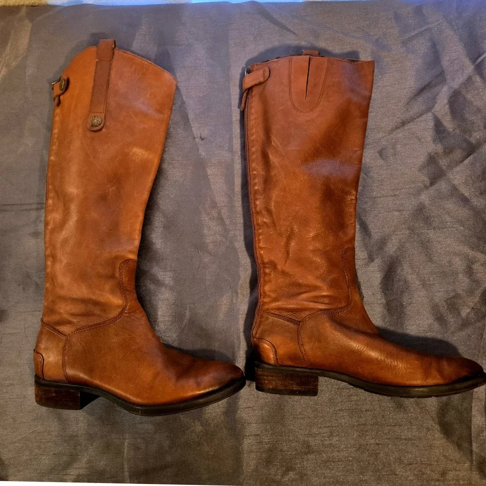Sam Edelman Penny Riding‎ Boots Leather Brown Knee High Zip Women US 6M